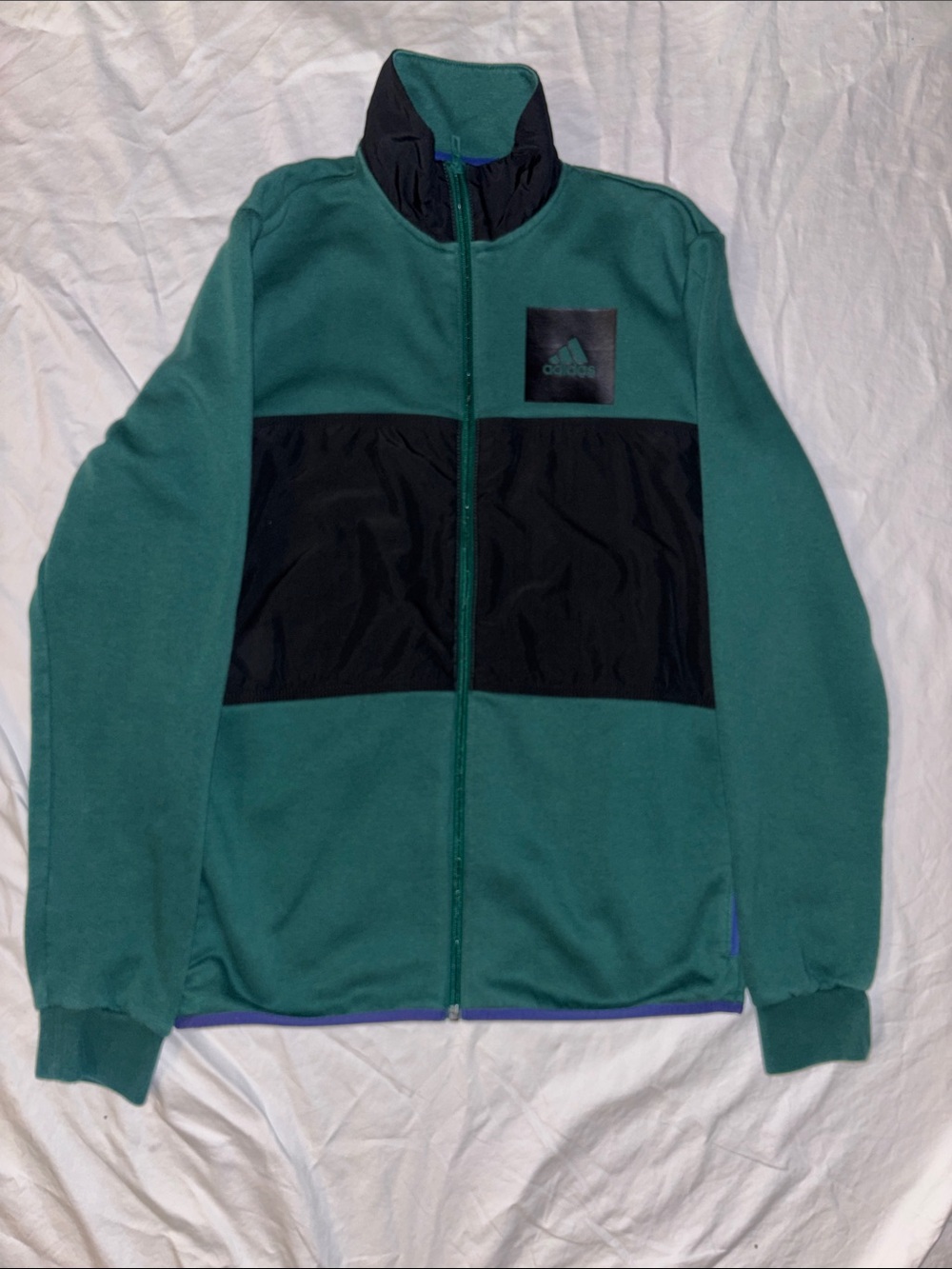 adidas Green & Black Colorblock Fleece Full-Zip Jacket - Medium